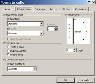 verticalmente il dato all interno della cella.