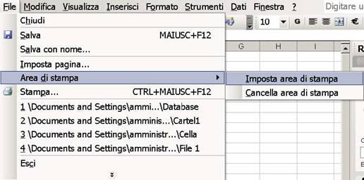 Figura 63: Imposta area di stampa Dopo aver cliccato sul comando IMPOSTA AREA DI STAMPA, apparentemente non succede niente.
