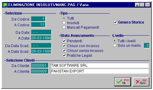 AD HOC WINDOWS MODULO SOLLECITI GENERAZIONE STORICO Questa utilità ha la funzione di eliminare gli insoluti o i mancati pagamenti dall archivio corrente.