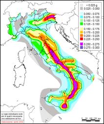 Mappa di pericolosità sismica (amax con probabilità di superamento del 10% in 50 anni)