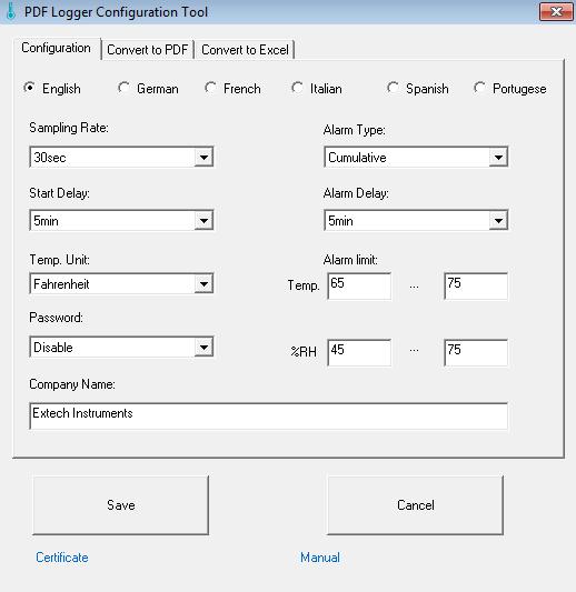 Verde (connessione PC): Si accende verde fisso mentre è stabilita la connessione a un PC Tool configurazione logger PDF Collegare il datalogger a una porta USB PC.