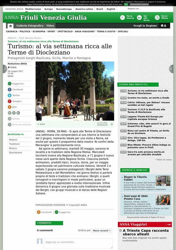 Ansa Turismo: al via settimana ricca alle Terme di Diocleziano (ANSA) ROMA, 28 MAG Si apre alle Terme d i Diocleziano una settimana che comprenderà al suo interno la festività del 2 giugno, momento