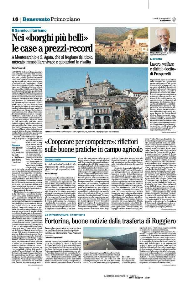 29 maggio 2017 Pagina 18 Il Mattino (ed. Benevento) Il Sannio, il turismo Nei «borghi più belli» le case a prezzi record A Montesarchio e S.