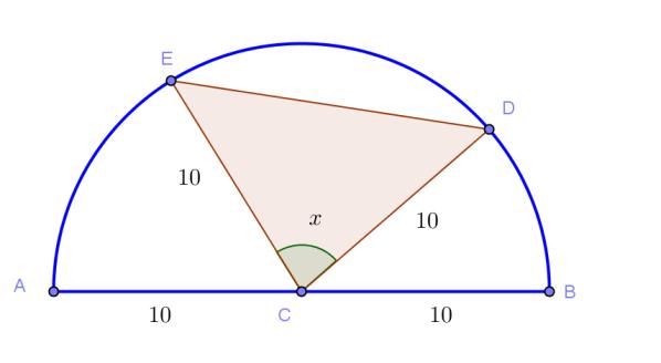 QUESITO 6 In un semicerchio di raggio r = è inscritto un triangolo in modo che due vertici si trovino sulla semicirconferenza e il terzo vertice si trovi nel centro del cerchio.