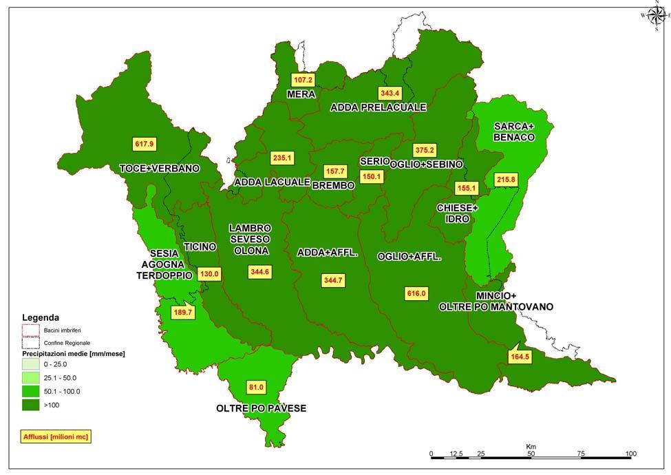 AFFLUSSI PRECIPITAZIONI Periodo Toce+ Verbano (1) Mera Adda prelacuale Afflussi dal 1/1/6 al 31/8/6 in milioni di mc Bacino Idrografico Adda lacuale Adda totale (2) Brembo Serio Oglio + Sebino