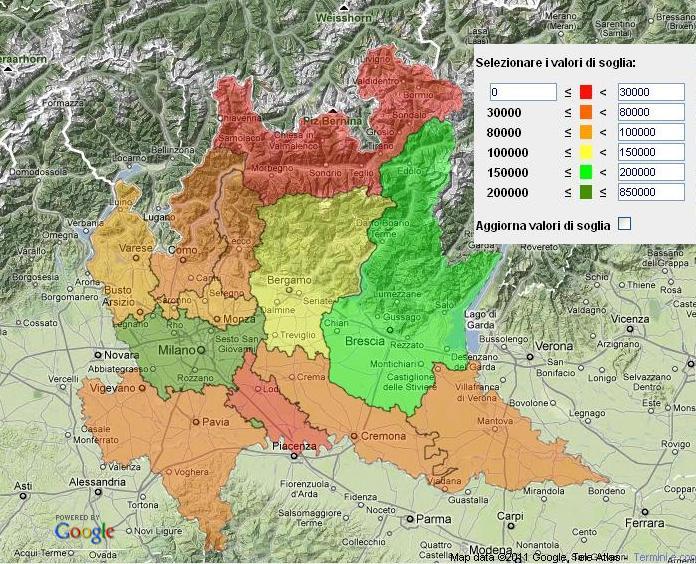 Mappe territoriali Si riporta di seguito un ulteriore modalità per la visualizzazione della distribuzione degli avviamenti per provincia della sede operativa dell azienda che effettua le assunzioni.