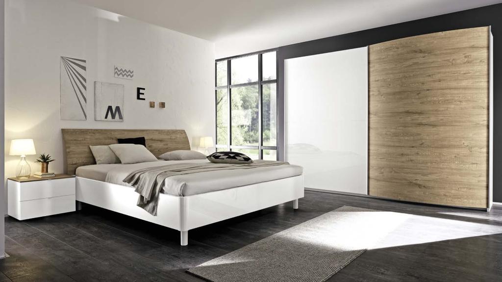 Composizione 5 Disponibile nei colori: Anta destra, testiera e top (comò e comodino): Rovere Wenghé,, Struttura armadio, comò,