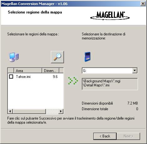 Utilizzo del ricevitore explorist con MapSend 79 Magellan Conversion Manager ricerca automaticamente le mappe dettagliate (*.imi) o le mappe sfondo (*.