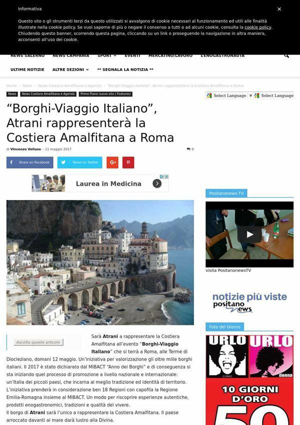 Positano News "Borghi Viaggio Italiano", Atrani rappresenterà la Costiera Amalfitana a Roma Positano News aldo lentino su Massa Lubrense, La Torre "One Fire" stupisce ancora: pronta una grande novità