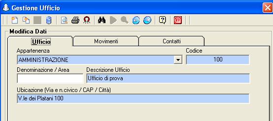 Gestione Uffici Consente l inserimento dei vari Uffici dislocati nell Ente.