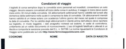 Su specifica del cliente, i biglietti ferroviari di corsa semplice possono essere emessi dai punti vendita informatizzati di stazione valevoli per giorni non corrispondenti alla data di emissione.