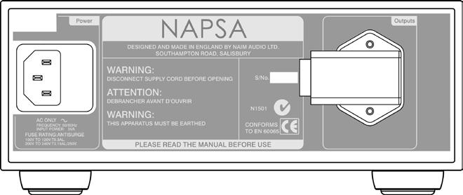 NAPSA e NAPSC 5.4 Pannello posteriore NAPSA ingresso alimentazione e fusibile uscita alimentazione 5.