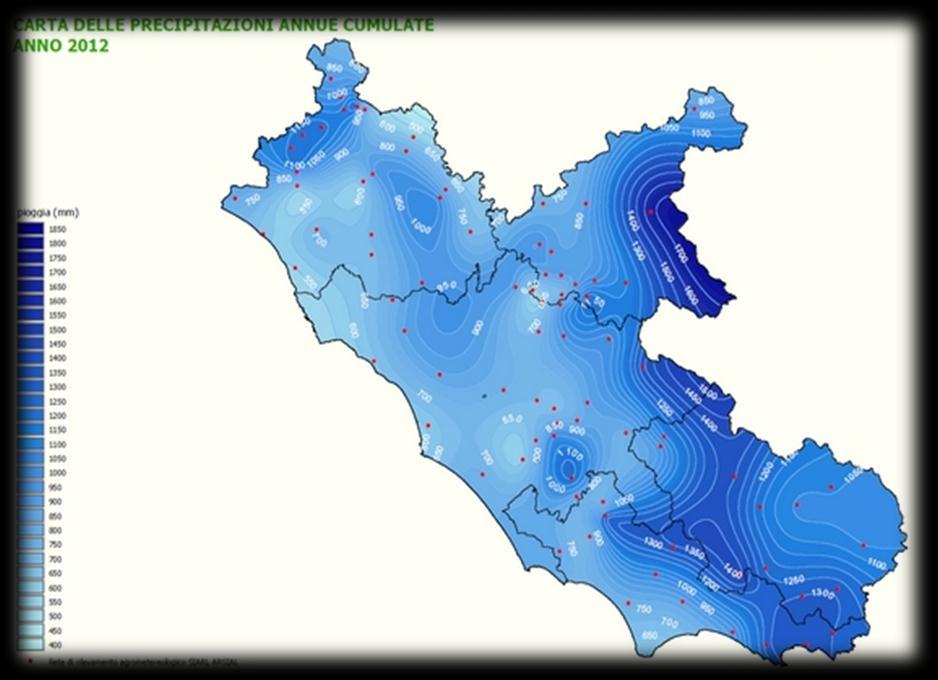 Le piogge sul Lazio possono considerarsi abbondanti, commisurate alle altre aree a clima Mediterraneo.