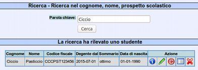 Ricerca studenti La funzione di ricerca consente la visualizzazione delle informazioni relative ad uno studente in base al suo cognome, nome ed inoltre viene effettuata una ricerca all interno del