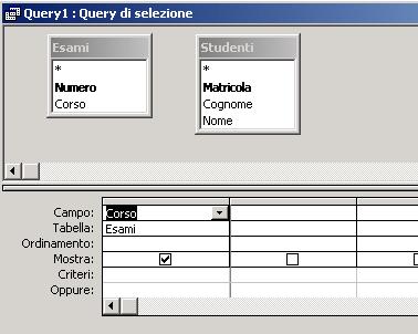 Trascinare il campo fino a farlo arrivare sopra una delle colonne nella parte bassa della finestra di dialogo, nella quale è visualizzata la struttura della query sotto forma di una tabelle 7.