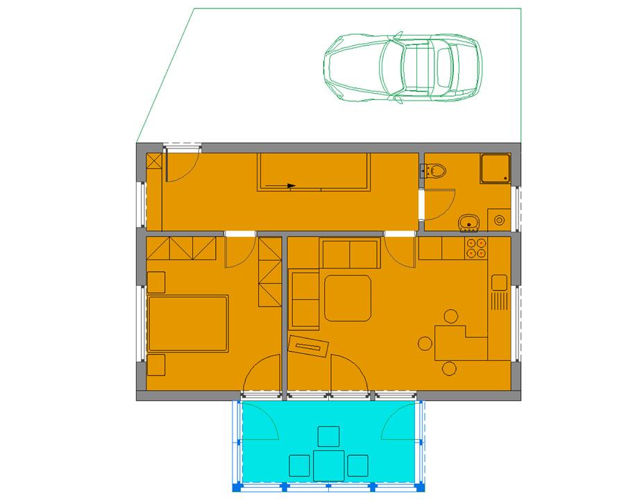 di circa 65m². È progettata in modo personalizzato e dotata di tutte le caratteristiche qualitative.