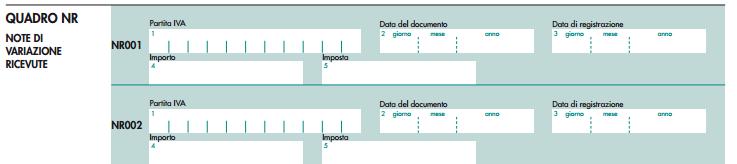 QUADRI COMUNI ALLA FORMA AGGREGATA E A QUELLA ANALITICA QUADRO NE NOTE DI VARIAZIONE EMESSE e QUADRO NR NOTE DI VARIAZIONI RICEVUTE