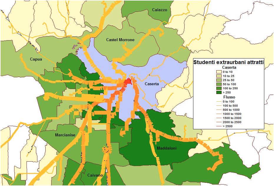 studenti extraurbani attratti dagli istituti superiori del comune di Caserta che hanno risposto al questionario Figura 52- Linee di
