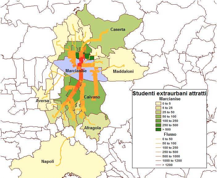 Tabella 24 Primi sei comuni per numero di studenti nel bacino degli istituti superiori di Marcianise Marcianise Marcianise 1255 38% Capodrise