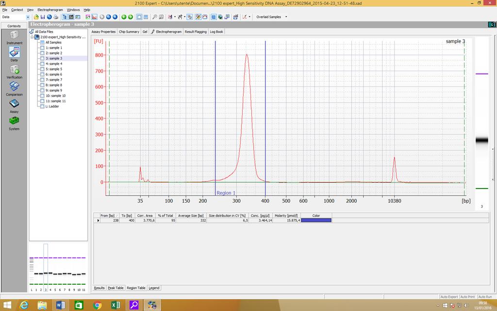 Infine, le librerie amplificate sono state quantificate attraverso lo strumento Agilent 2100 Bioanalyzer (Fig.10). Figura 10.