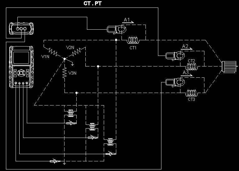 5.5 Misurazioni del trasformatore di corrente (CT) / di potenziale (PT) 1. Accendere lo strumento premendo il tasto di accensione, quindi premere il tasto 1Φ 3Φ per selezionare il sistema 3Φ 4W.