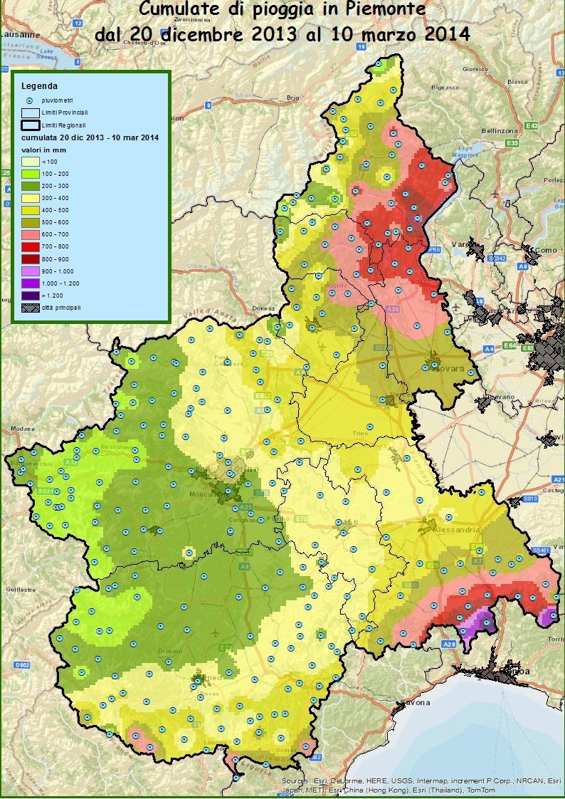 Piemonte 700-1500 mm/anno Dato Arpa Piemonte Cumulate massime