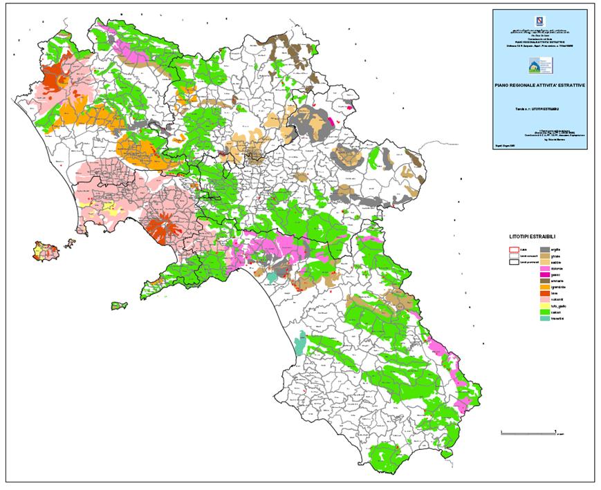 I MATERIALI NATURALI DELLA CAMPANIA La Campania è abbastanza ben fornita di materiali naturali d interesse industriale, che possono raggrupparsi in 7 grandi gruppi: 1) Argille; 2) Sabbie, ghiaie ed