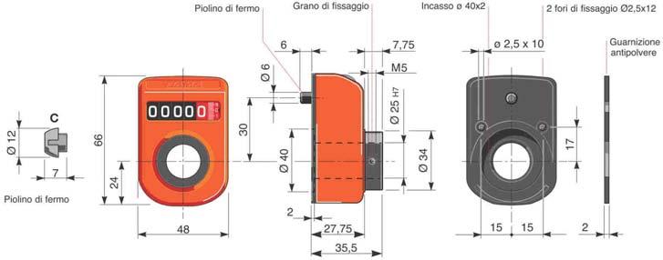 Utilizzabile su nostre viti trapezie con analogo passo aventi un codolo tornito a Ømax 25 mm e soprattutto sui nostri Gruppi di manovra dal TR32 al TR60 in quanto predisposti per questi indicatori.