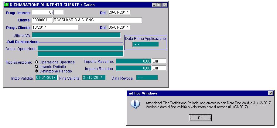 DICHIARAZIONI DI INTENTO DAL 1 MARZO 2017 MODIFICHE APPORTATE AL GESTIONALE Riportiamo di seguito le modifiche apportate per adeguare il gestionale alle Specifiche tecniche per la trasmissione