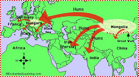 Gli Unni erano una popolazione barbarica di stirpe mongolica; abitavano da sempre, come allevatori di cavalli e bellicosi predoni, le immense e piatte distese del deserto del Gobi e della Mongolia.