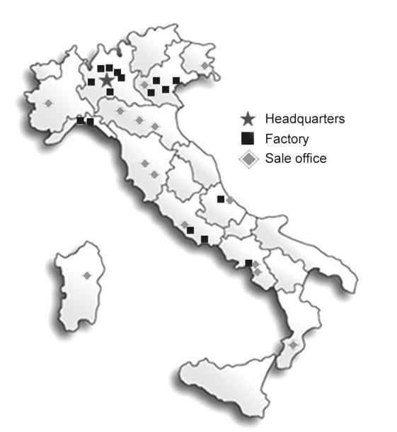 La presenza in Italia oggi Sedi per tipo N Head Office 1 Stabilimenti 20 Filiali commerciali 14 Dismissioni 2 Sedi per titolo N Proprietà (25%) 9 Locazione (75%) 28 Dati di occupazione m 2 Fondiaria