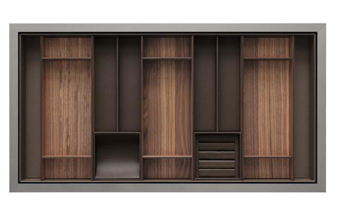 Accessories for Cover and Zenit wardrobes: walnut veneered organizer with
