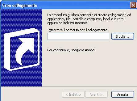 Creare Icone Compare la finestra Crea Collegamento, dalla quale si può individuare