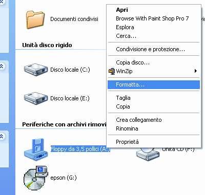 Formattare un Disco Dalla finestra Risorse del Computer è anche possibile formattare i floppy disk.