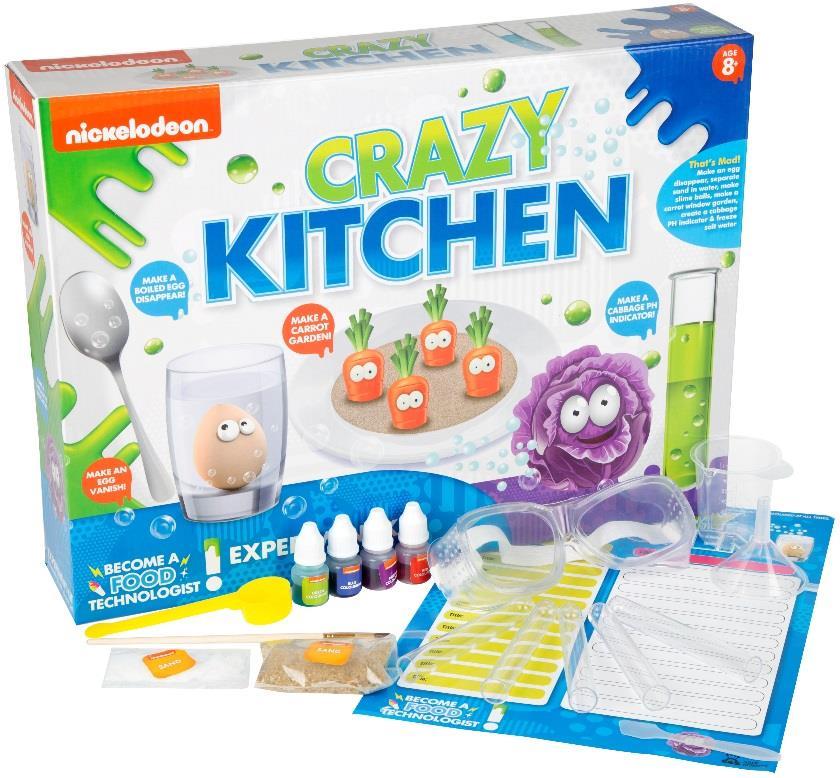 8+ 65-7277 Crazy Kitchen Laboratorio di Cucina Caratteristiche: Il cibo non sarà più lo stesso dopo che avrai giocato con il kit Laboratorio di Cucina Nickelodeon.