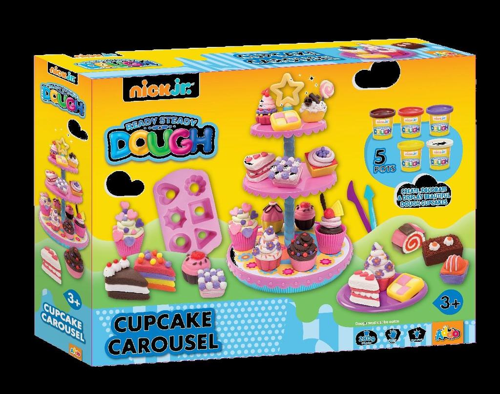 3+ 318-13108-N Nick Jr Cupcake Carousel Caratteristiche: Usa l immaginazione e sfida i tuoi amici, chi riuscirà a creare le tortine e i muffin più irresistibili? Include 5 vasetti ass.