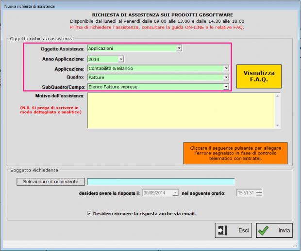 Puoi in ogni caso scegliere qualsiasi Applicazione/Quadro/SubQuadro selezionandoli dagli appositi