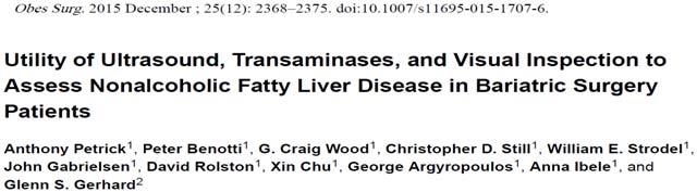 580 pazienti obesi trattati con bypass gastrico che hanno effettuato biopsia epatica intraoperatoria, 513 pazienti con tutti i dati clinici disponibili All analisi istologica 69% NAFLD, NASH 31% Dati
