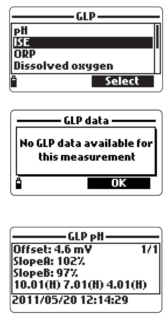 Selezionare il parametro desiderato per visualizzare le informazioni GLP memorizzate.