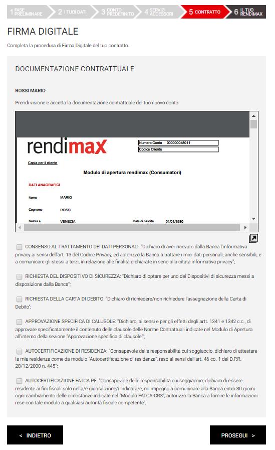 FASE 5 CONTRATTO (Apertura conto documentazione contrattuale) Prendi visione dei documenti relativi all apertura del conto deposito rendimax.