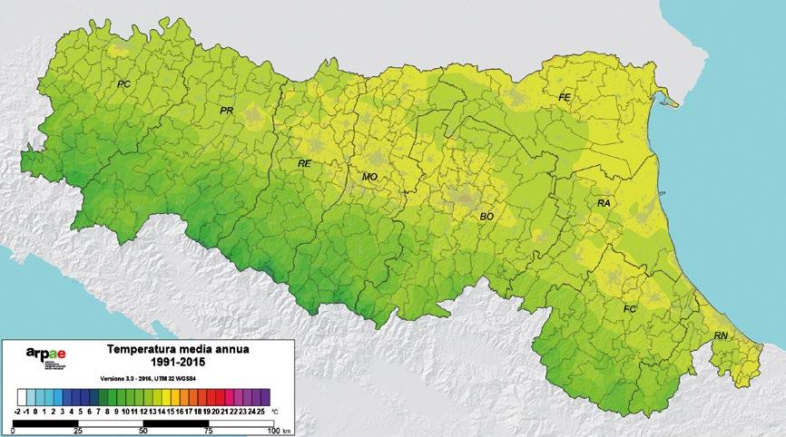 Figura 3. Temperature medie dell Emilia-Romagna nel venticinquennio 1991-2015.