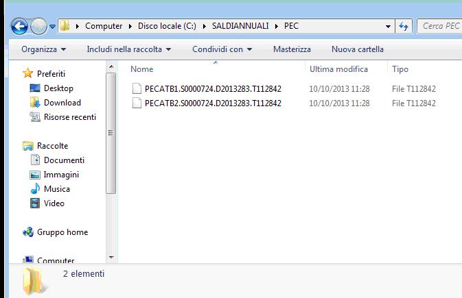 Al termine dell elaborazione eseguita correttamente avremo nella directoty C:\SALDIANNUALI\PEC COMUNICARE CON LA PEC I 2 archivi vanno comunicati via PEC all indirizzo: sid1@pcert.agenziaentrate.