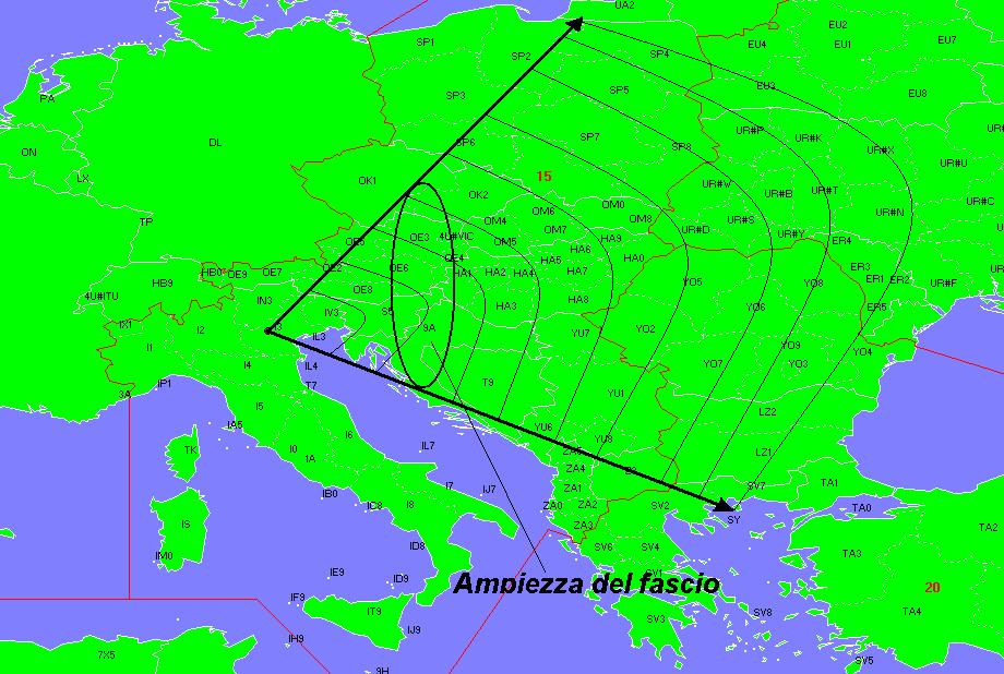 Fig. La mappa mostra la possibile area di diffusione localizzata tra il Marocco, l Arcipelago delle Canarie e la Penisola Iberica, lungo il terminatore in un area dove le MUF stazionano attorno ai 20