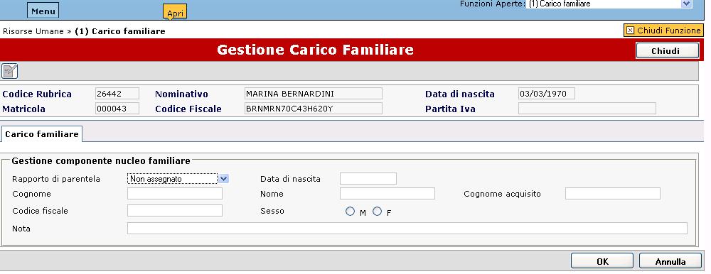 Per inserire un nuovo familiare è necessario digitare sul tasto Crea nuovo familiare a sinistra sotto la dicitura Periodo di riferimento e apparirà la maschera presentata in figura 5. (Fig.