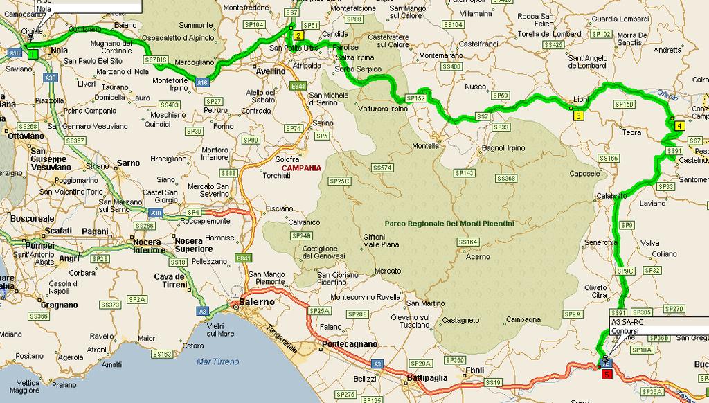 A/3 Napoli - Reggio Calabria tratto A30 Nola - A3 Contursi Uscita: A30 Nola Entrata: A3 Contursi 131,8 km A16 uscita