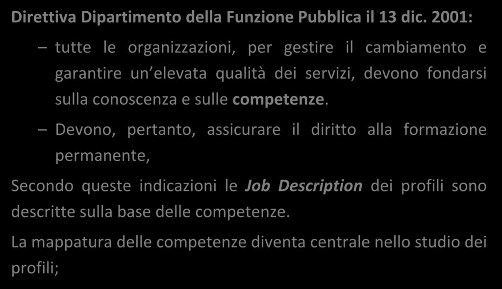 Il modello delle Competenze - Quale Modello Direttiva Dipartimento della Funzione Pubblica il 13 dic.