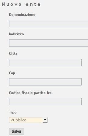 Nuovo ente Enti Nuovo ente Menù
