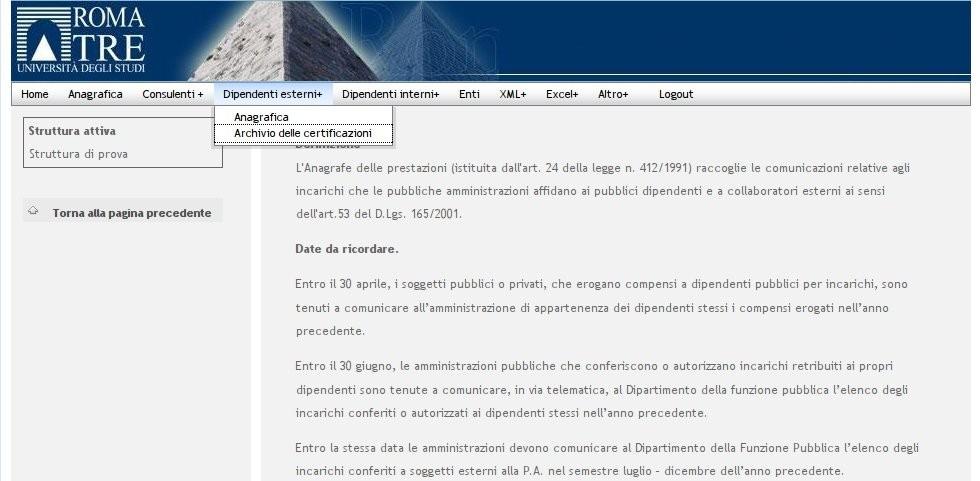 L'interfaccia grafica Dipendenti pubblici esterni Gestione dei dati anagrafici dei dipendenti pubblici di