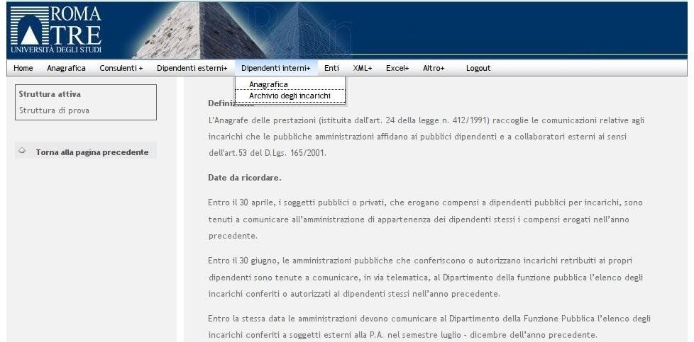 L'interfaccia grafica Dipendenti dell'università Roma Tre Gestione dei dati anagrafici dei