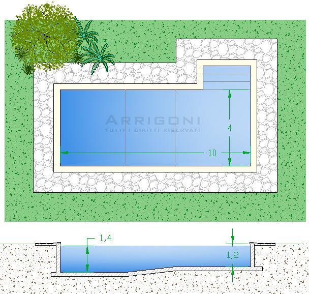 cm (altezza massima acqua 140 cm per non obbligo bagnino), dispositivo regolazione automatica ph. Predisposizione A2 per agriturismo.